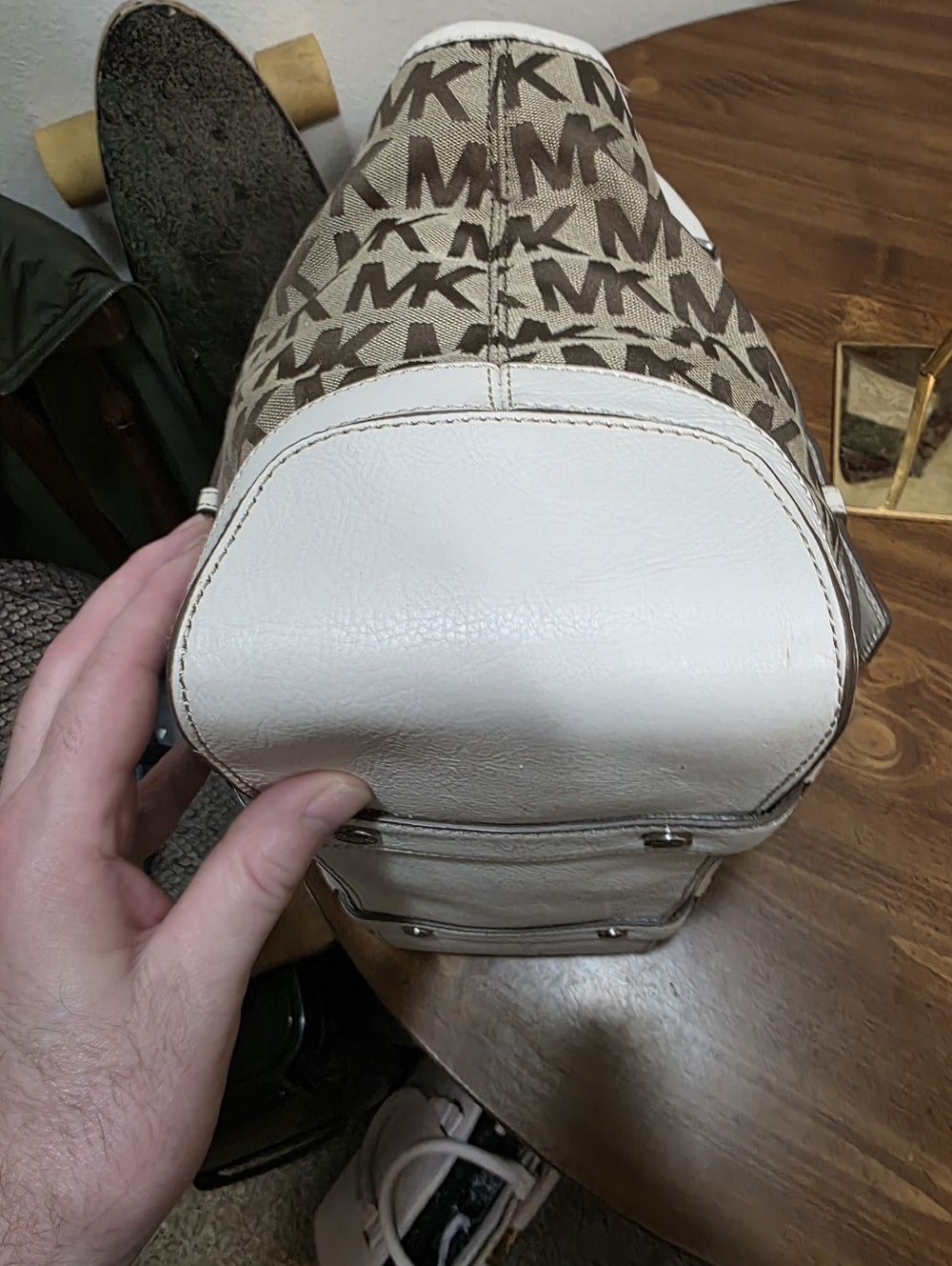 Michael Kors Brown and Cream MK Signature Shoulder Tote - Picture 13 of 16